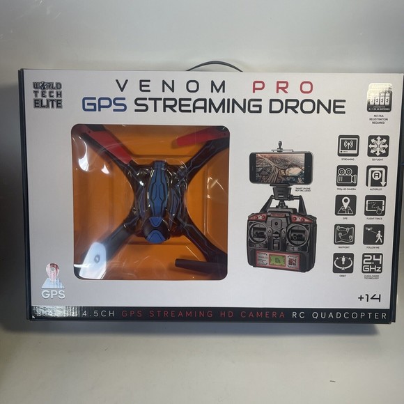World tech elite 2.4 GHz 4.5 CH VENOM PRO GPS STREAMING DRONE NEW quadcopter - Picture 1 of 10